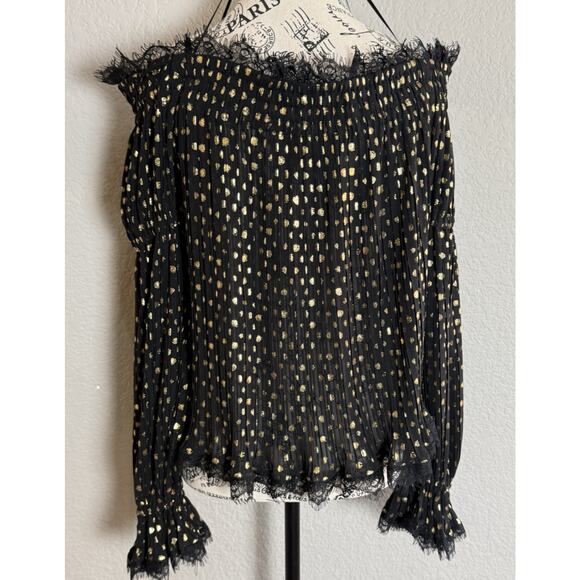 THE KOOPLES Moonlight Black Sheer Golden Metallic Dots Off Shoulder Glam SZ 1(S) - Picture 5 of 10
